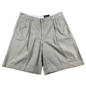 Vintage Eddie Bauer Mens Size 36 Pleated Chino Shorts Khaki Tan 9" Inseam Y2K